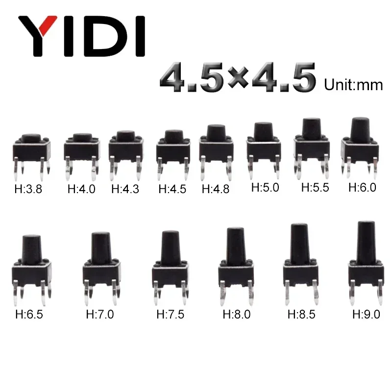 Push Button Tactile - 50個パネルpcbモーメンタリ触覚タクト4ピンマイクロミニプッシュボタンスイッチ12v dipテレビリセット黒4.5*4.5 h = 4/5/6/7/8/9ミリメートル