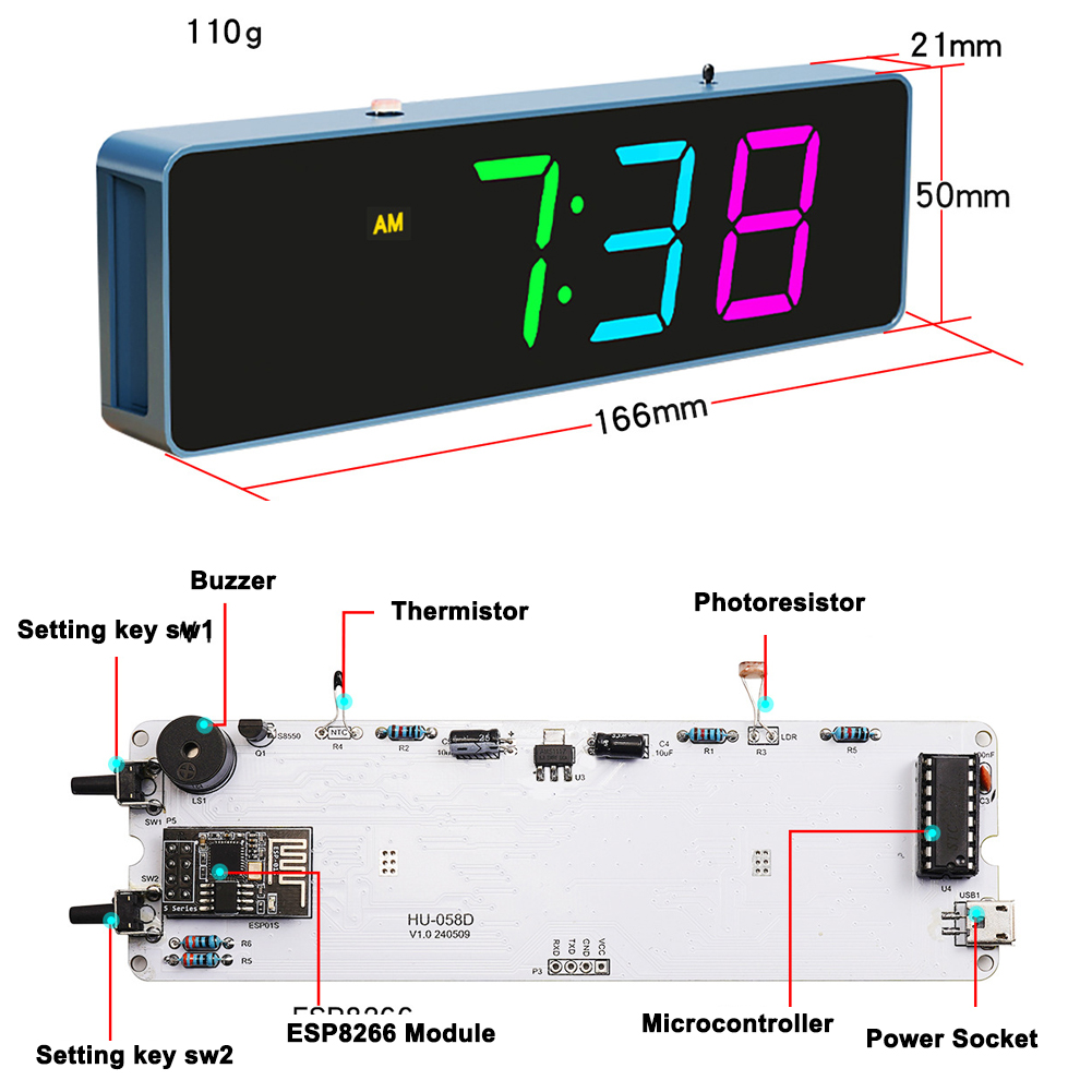 カラフルなwifiインテリジェント電子時計キット、DIY溶接 - Diy Home Electronics Projects のレビューと価格