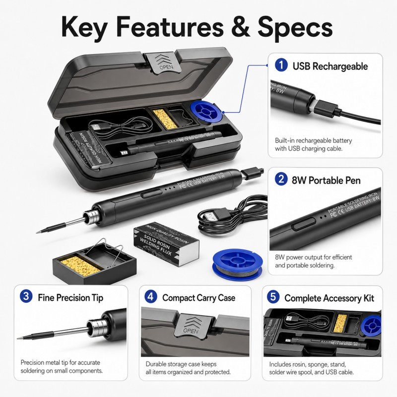 USB充電式はんだごてキット、3段階温度調節、DIY電子機器 - Diy Electronics Bench のレビューと価格